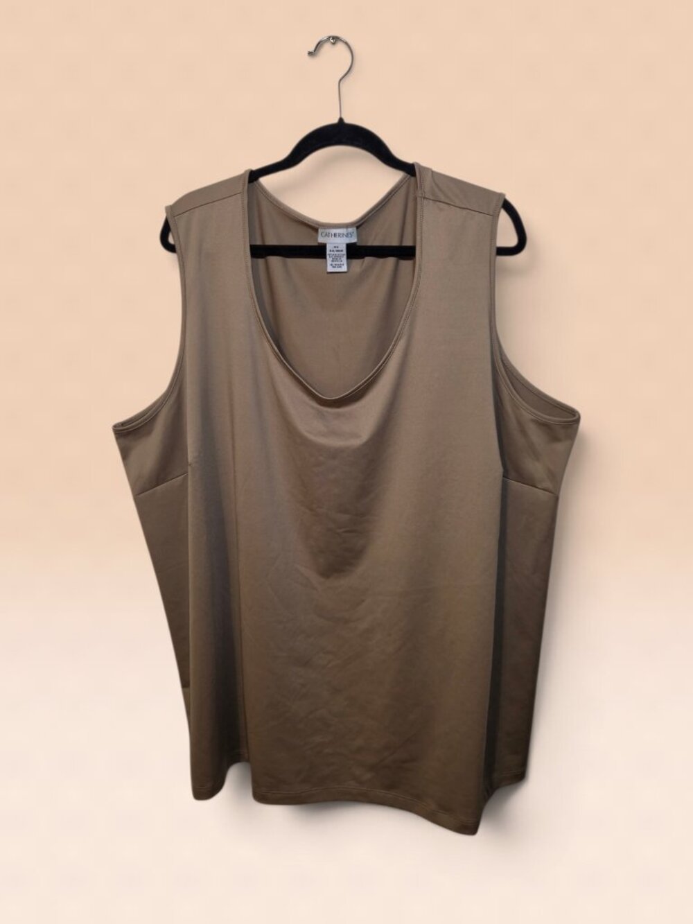 Catherines Tank Top Womens 5X 34/36W Champagne Taupe Stretch Scoop Neck Cami